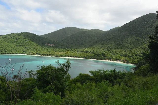 Maho Bay and its green hills on St. John