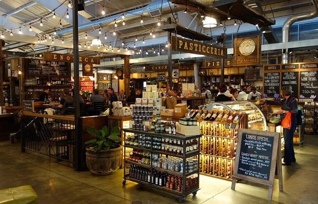 Food stalls inside Oxbow Public Market in Napa