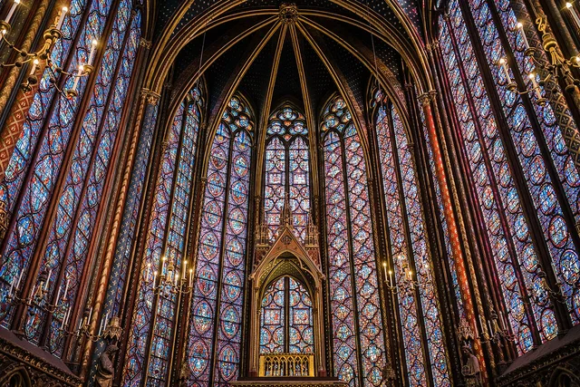 Stained-glass windows inside Sainte-Chapelle, Paris