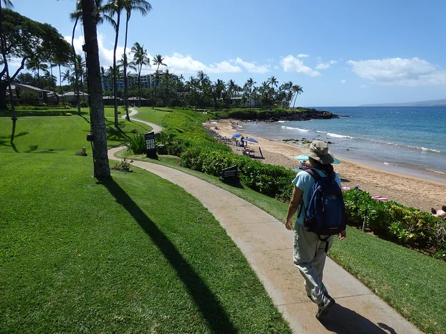 Coastal walking path beside the ocean at Wailea, Maui